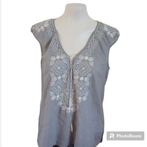 J crew top womens s embroidery cotton boho Peasant work western Artsy